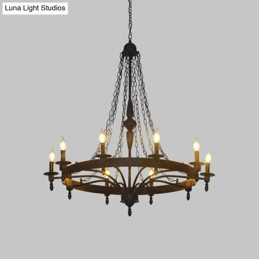 Classic Wagon Wheel Metal Chandelier: 8-Light Pendant Light For Corridor In Rust