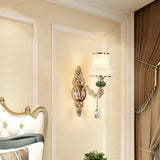 Classic Wall Mount Light With Textured Glass And Hanging Crystal In Gold 1 / C