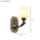 Classic Wall Sconce: 1-Head Cup-Like Design With Cream Glass Etching Black Mount And Mounted
