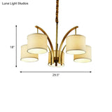 Classic White Chandelier With Drum Fabric Shade - 3/5 Lights Ideal For Dining Rooms