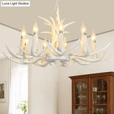 Classic White Deer Horn Resin Chandelier Pendant Light For Living Room