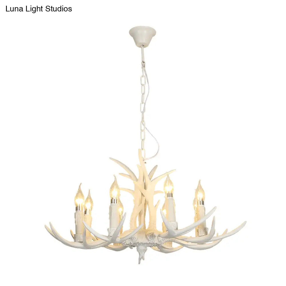 Classic White Deer Horn Resin Chandelier Pendant Light For Living Room