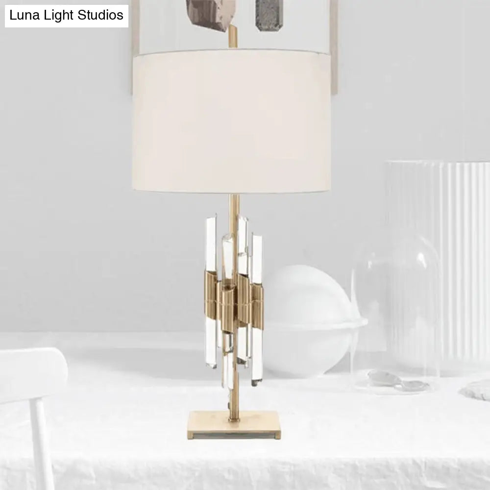 Classic White Fabric Table Lamp With Crystal Rod