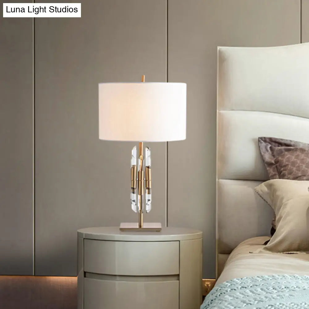 Classic White Fabric Table Lamp With Crystal Rod