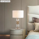 Classic White Fabric Table Lamp With Crystal Rod
