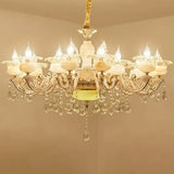 Classic White Faux Candle Chandelier For Living Room With Frosted Glass Pendant And Crystal Décor 15