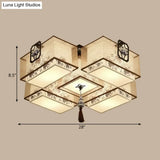 Classic White Flush Mount Ceiling Light - 5 - Light Fixture With Rectangle Fabric Shade