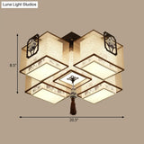 Classic White Flush Mount Ceiling Light - 5 - Light Fixture With Rectangle Fabric Shade
