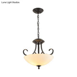 Classic White Frosted Glass 3-Bulb Pendant Chandelier With Scroll Arm