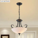 Classic White Frosted Glass 3-Bulb Pendant Chandelier With Scroll Arm
