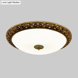 Classic White Glass Led Ceiling Fixture With Bloom Trim - Brass Flush Mount Lighting