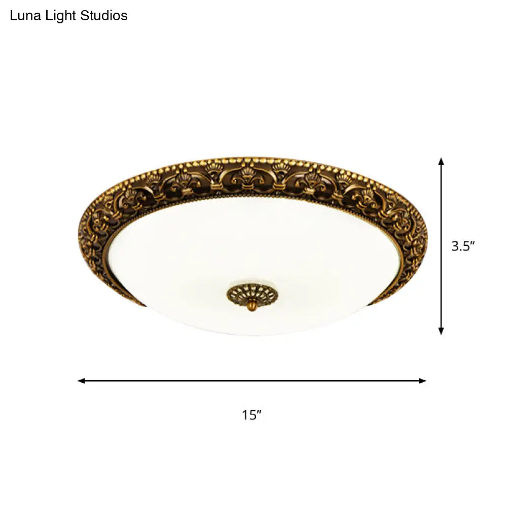 Classic White Glass Led Ceiling Fixture With Bloom Trim - Brass Flush Mount Lighting