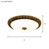 Classic White Glass Led Ceiling Fixture With Bloom Trim - Brass Flush Mount Lighting