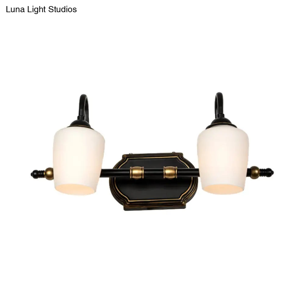 Classic White Glass Vanity Sconce - Wall Mounted Bathroom Light With Cup Shades 2/3/4 Lights
