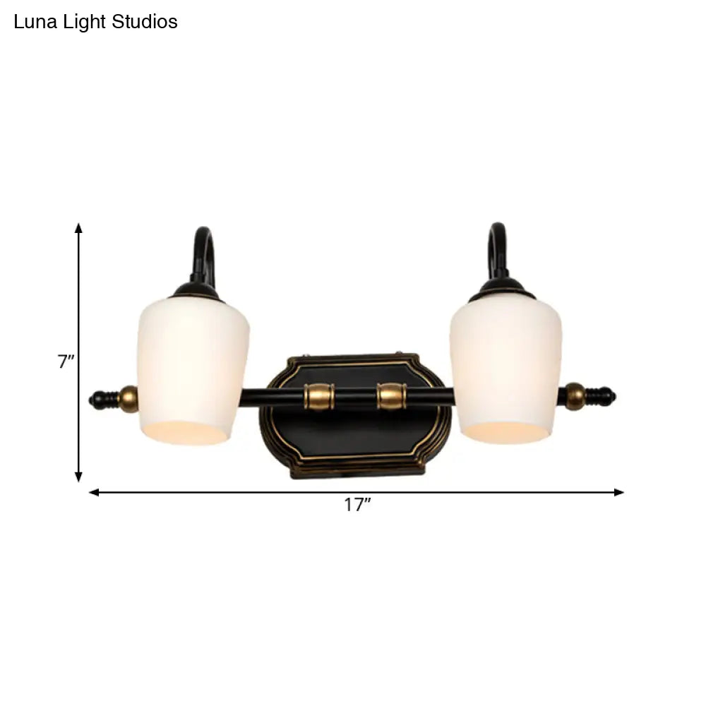 Classic White Glass Vanity Sconce - Wall Mounted Bathroom Light With Cup Shades 2/3/4 Lights