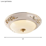 Classic White Led Flush Ceiling Light Fixture With Opal Glass Bowl - Embossed Spikelet Décor