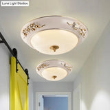 Classic White Led Flush Ceiling Light Fixture With Opal Glass Bowl - Embossed Spikelet Décor