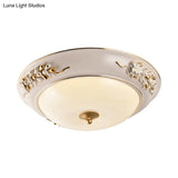 Classic White Led Flush Ceiling Light Fixture With Opal Glass Bowl - Embossed Spikelet Décor