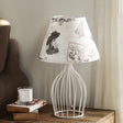 Classic White Tapered Nightstand Lamp - Traditional Fabric Shade Single Head Wire Cage Base For