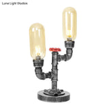 Clear/Amber Glass Antique Silver 2-Light Industrial Desk Lamp With Capsule Shade - Perfect For