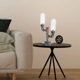 Clear/Amber Glass Antique Silver 2-Light Industrial Desk Lamp With Capsule Shade - Perfect For