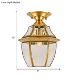 Clear Bevel Glass Lantern Bedroom Flush Mount Light - Colonial 1-Bulb Brass Ceiling Lamp