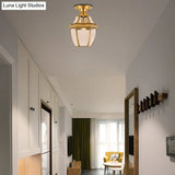 Clear Bevel Glass Lantern Bedroom Flush Mount Light - Colonial 1-Bulb Brass Ceiling Lamp