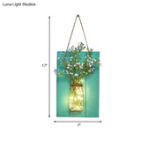 Clear Bottle Wall Sconce With Led And Rustic Teal Plant Decoration