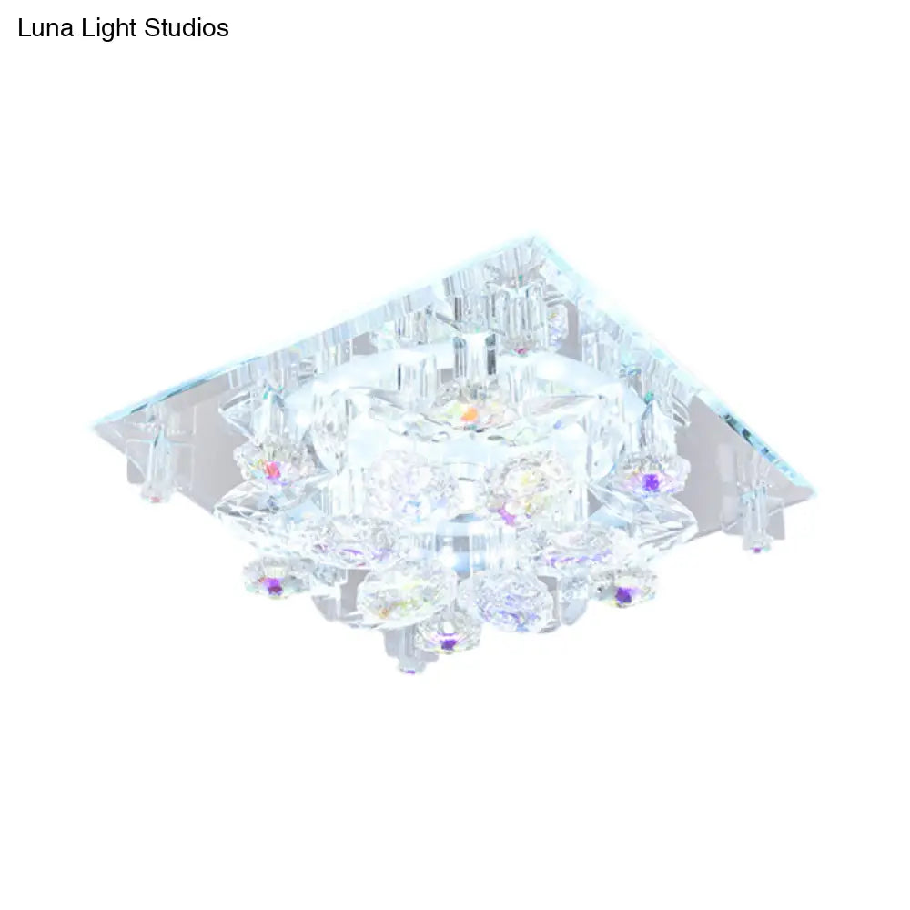 Clear Crystal 5-Light Flush Mount With Flower Shade - Minimal Design