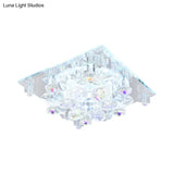Clear Crystal 5-Light Flush Mount With Flower Shade - Minimal Design