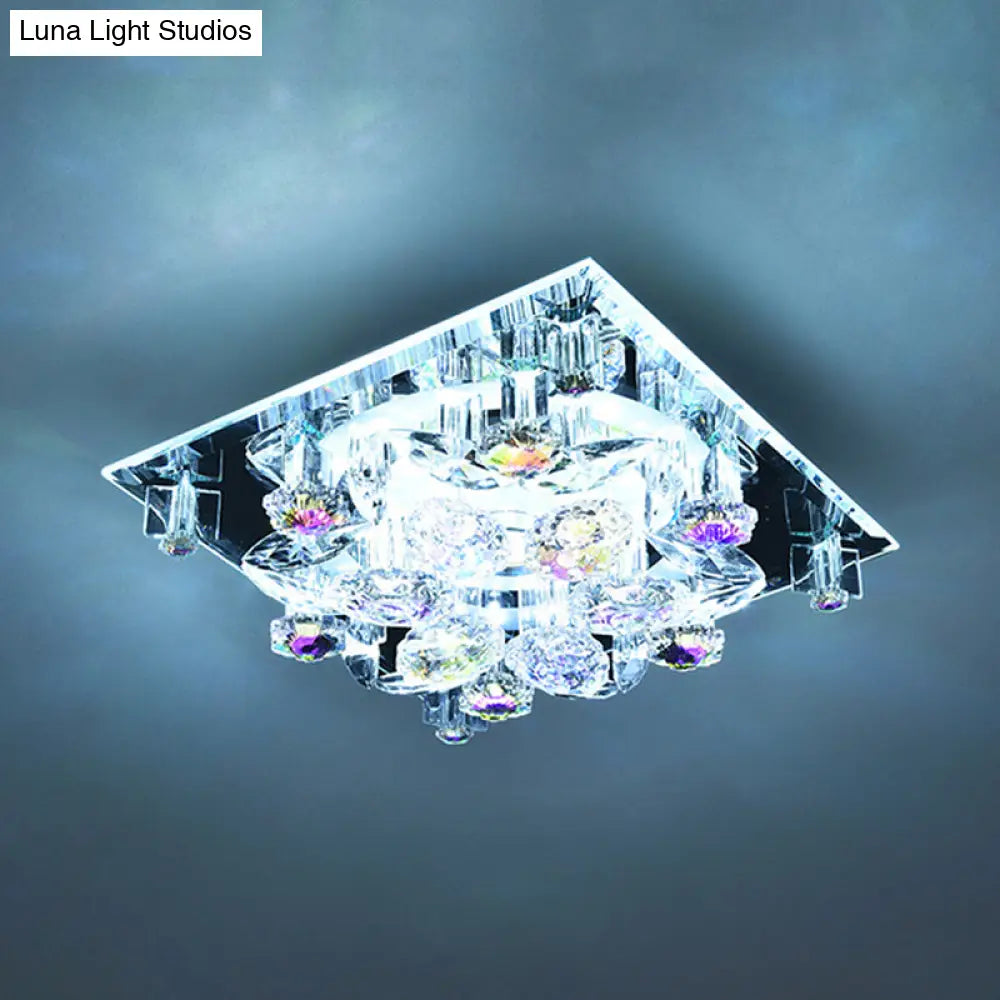 Clear Crystal 5-Light Flush Mount With Flower Shade - Minimal Design