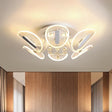 Clear Crystal Ball Led Flush Mount Light For Bedroom - Minimalist Oval Semi Fixture Available In