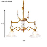 Clear Crystal Chandelier Light Fixture - Modern Bell Shade Hanging Lamp In Gold 2 Bulbs For Dining