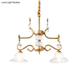 Clear Crystal Chandelier Light Fixture - Modern Bell Shade Hanging Lamp In Gold 2 Bulbs For Dining
