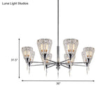 Clear Crystal Cone Shade Chandelier With Straight Metal Arms In Chrome