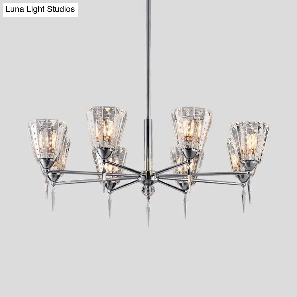 Clear Crystal Cone Shade Chandelier With Straight Metal Arms In Chrome