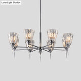 Clear Crystal Cone Shade Chandelier With Straight Metal Arms In Chrome