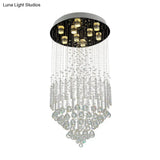 Clear Crystal Conical Flush Mount With 9 Lights - Minimalist White Light For Living Room
