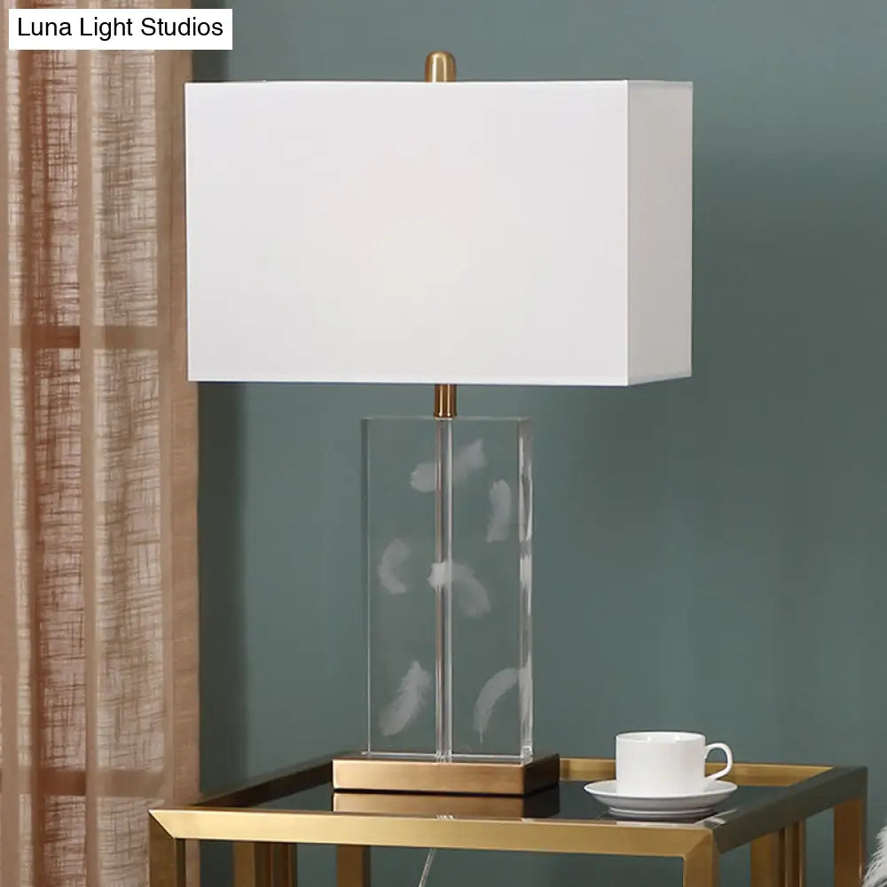 Clear Crystal Desk Lamp: Modern 1 Bulb White Table Light With Fabric Shade