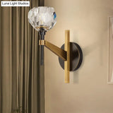 Clear Crystal Dome Wall Sconce Lamp In Brass Finish: Modern Style For Living Room