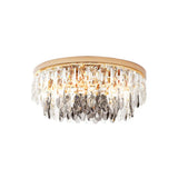 Clear Crystal Drum Flush Light - Contemporary Hotel Ceiling Fixture (3/4-Light 11/16 Width)