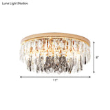 Clear Crystal Drum Flush Light - Contemporary Hotel Ceiling Fixture (3/4 - Light 11’/16’ Width)