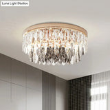 Clear Crystal Drum Flush Light - Contemporary Hotel Ceiling Fixture (3/4 - Light 11’/16’ Width)