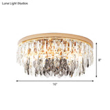 Clear Crystal Drum Flush Light - Contemporary Hotel Ceiling Fixture (3/4 - Light 11’/16’ Width)