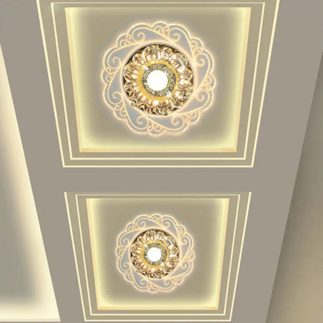 Clear Crystal Floral Led Flush Mount Ceiling Light For Entryway / Warm