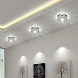 Clear Crystal Flower Led Flush Mount Light For Hallway Ceiling / 3W White
