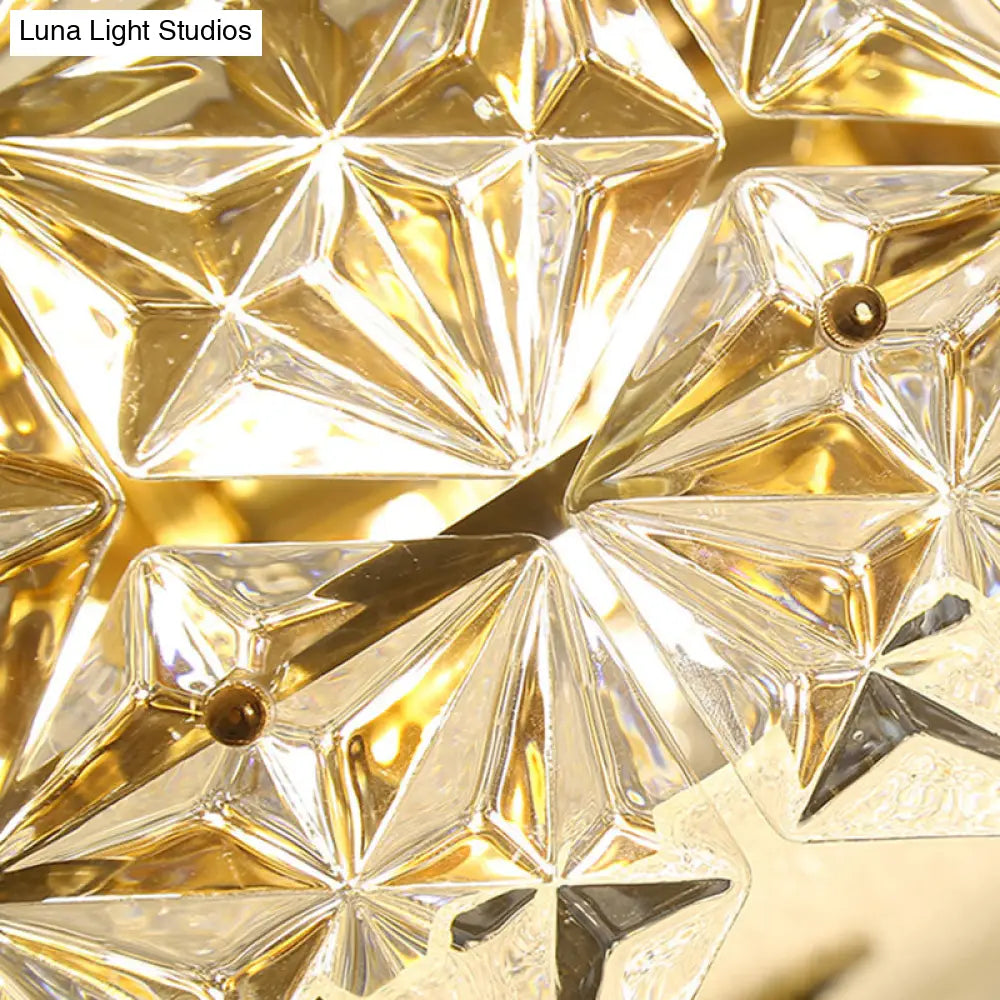 Clear Crystal Flush Ceiling Light - Contemporary Round Bedroom Lighting