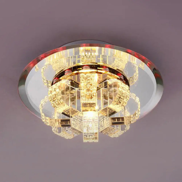 Clear Crystal Flush Mount Ceiling Light - Round Fixture