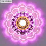 Clear Crystal Hallway Led Flush Ceiling Light Modern Blossom Shape For A Stylish Look / 9W Pink