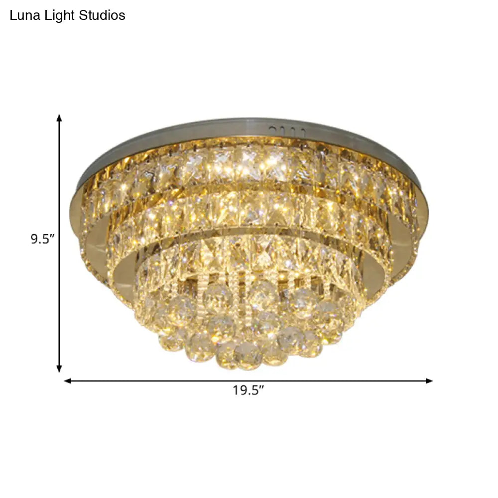 Clear Crystal Led Ceiling Light With Stainless Steel Finish